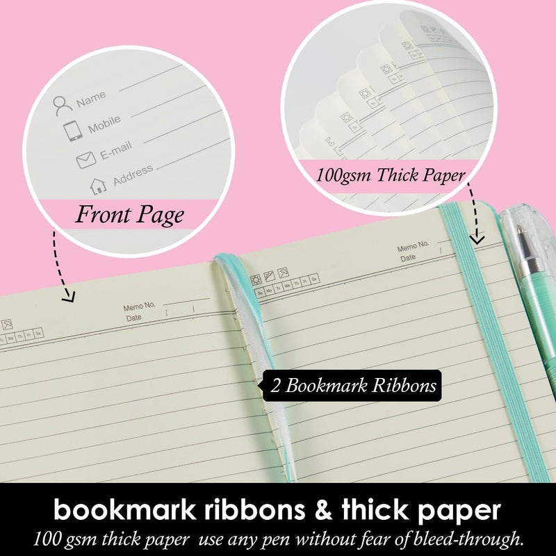 NIRMIRO 3 Pack Small Pocket Journal Notebook 3.7" x 5.7" with Pen, A6 Mini Cute Notepad for Women/Men, 408 Pages, 100Gsm Lined Paper Note Pads, Leather, Green - Image 3